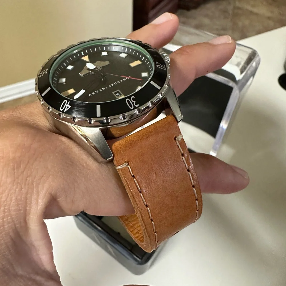Armani Exchange‎ AX1707 Black Dial Tan Leather Strap Men's Watch